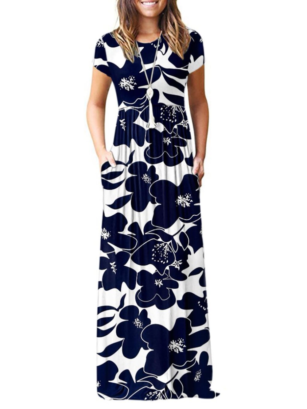 🆕 Women Short Sleeve Loose Casual Long Maxi Dresses with Pockets - Picture 4 of 4